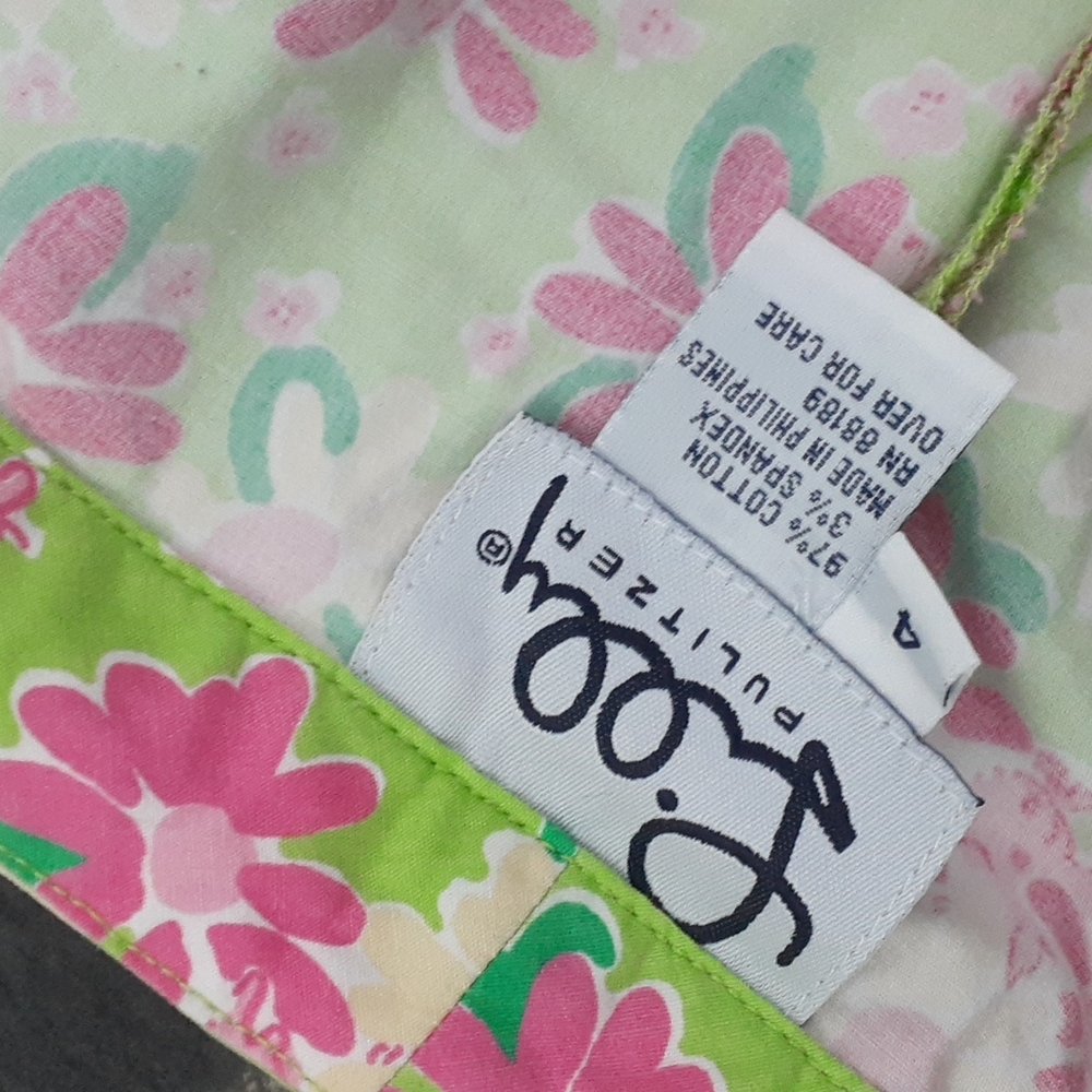 Lilly Pulitzer Pink Green Floral Capri Pants Cropped Stretch Preppy SIZE 4 - Picture 3 of 4